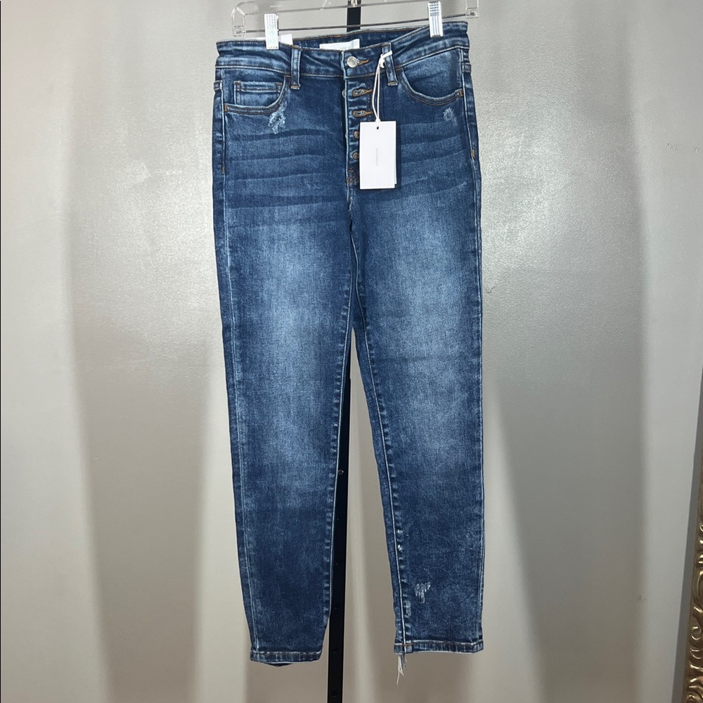 Skinny High-Rise Button-Fly Jeans - Dark Blue